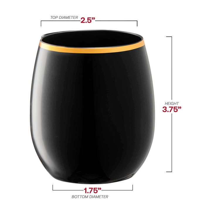 Smarty had a Party - Wholesale Wine Glass - 12 oz. Black with Gold Plastic Wine Glasses - 64 pcs4