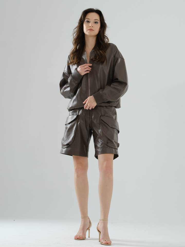 Giacca di pelle Bomber Boyfriend – Mocha per la vendita all'ingrosso da parte di DUE2store