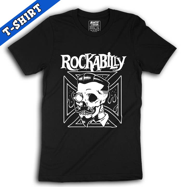 Dapper Rockabilly IJzeren Kruis Horror Schedel Shirt voor wholesale door Monsters and Martians LLC