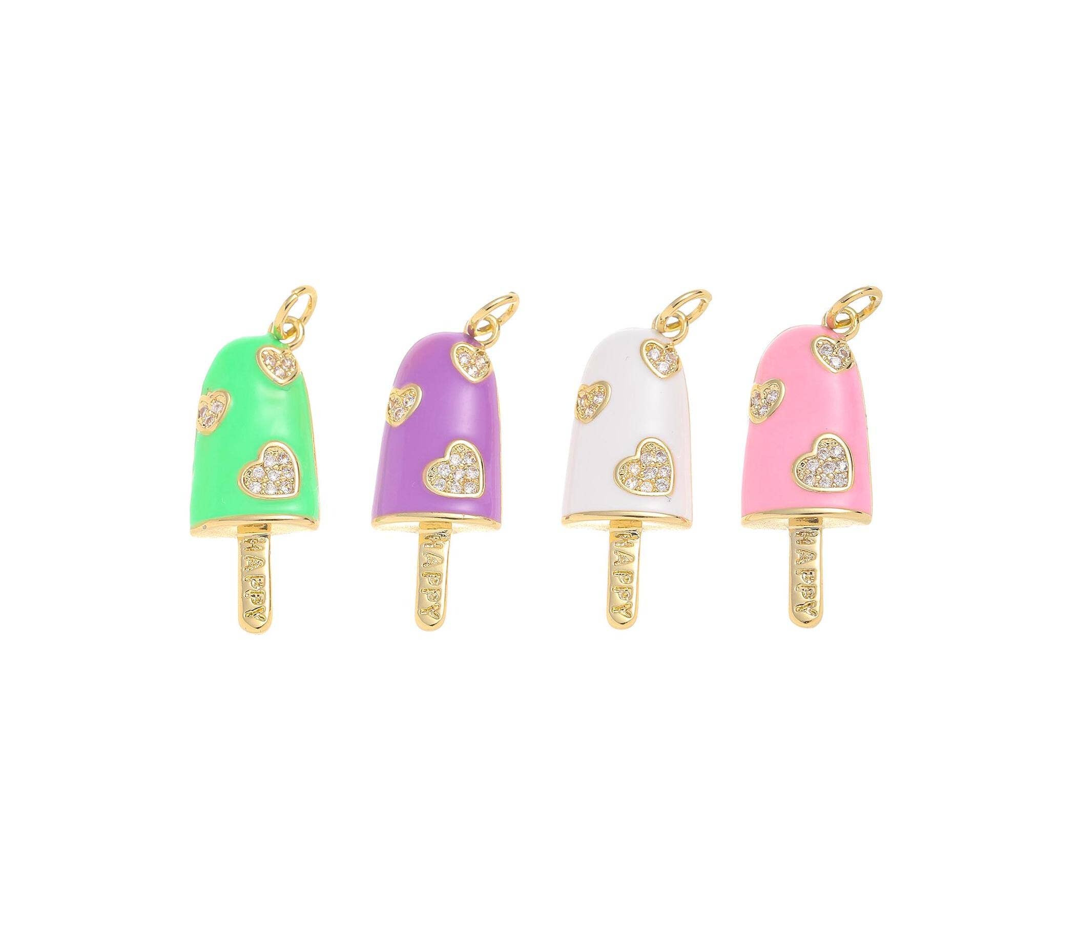 Jewel Pledge - Wholesale Individual Charm/Pendant - Gold CZ Ice Cream Popsicle Stick Charm for Jewelry CPG22055