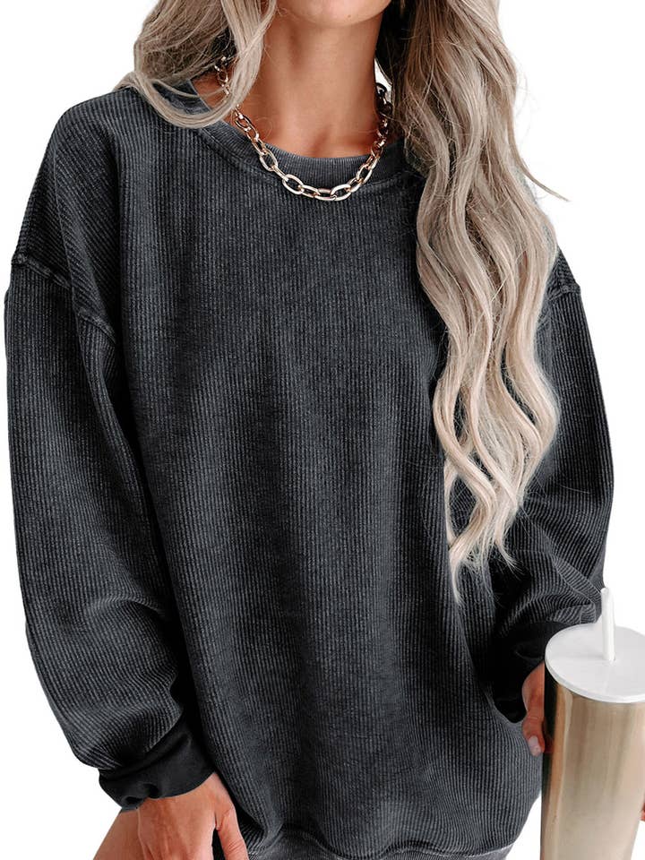 Lovesoft - Wholesale Sweatshirt - Women's - Custom Solid Ribbed Knit Round Neck Pullover Sweatshirt