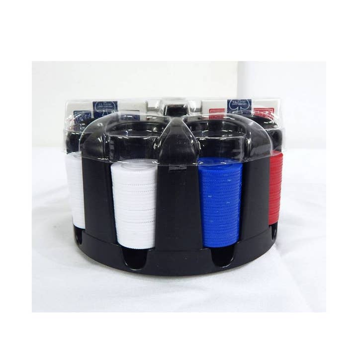 Cardshouse - Wholesale Card Game - Revolving Poker Chip Rack With Handle, 200 x Chips, 2 Decks2