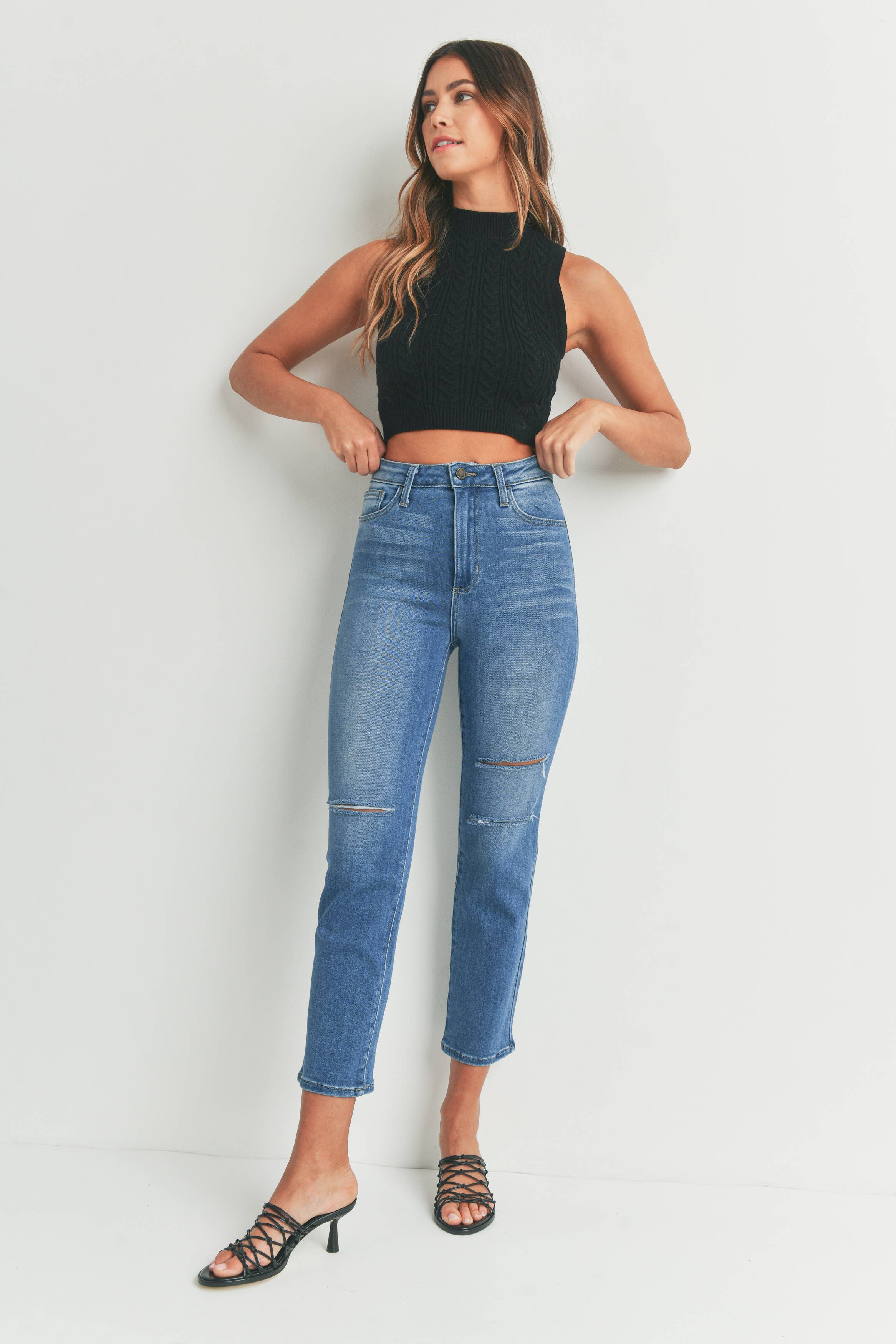 JUST BLACK DENIM - Wholesale Jeans - Women's - BP341J - MED - Straight Leg W/ Knee Slits0