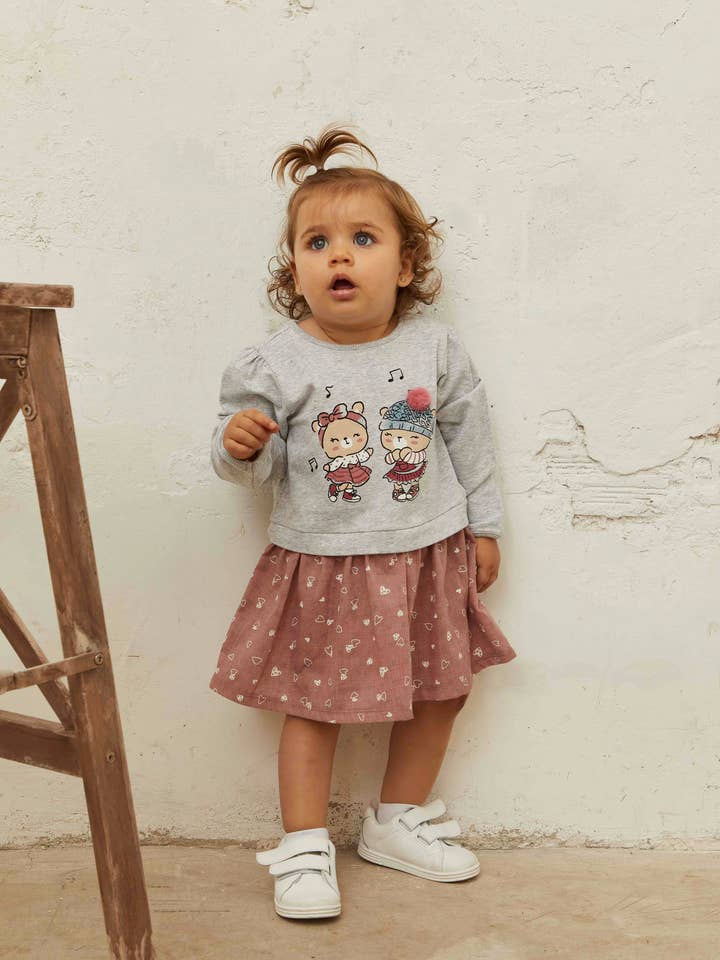 Vestito e Gonna con Stampa di Cuori e Ragazze che Cantano per la vendita all'ingrosso da parte di Newness Kids