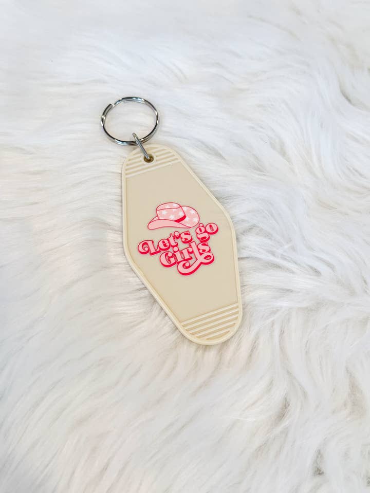 Porte-clés de motel Let's Go Girls – Rose & Crème pour la vente par Blonde Sausage Co.