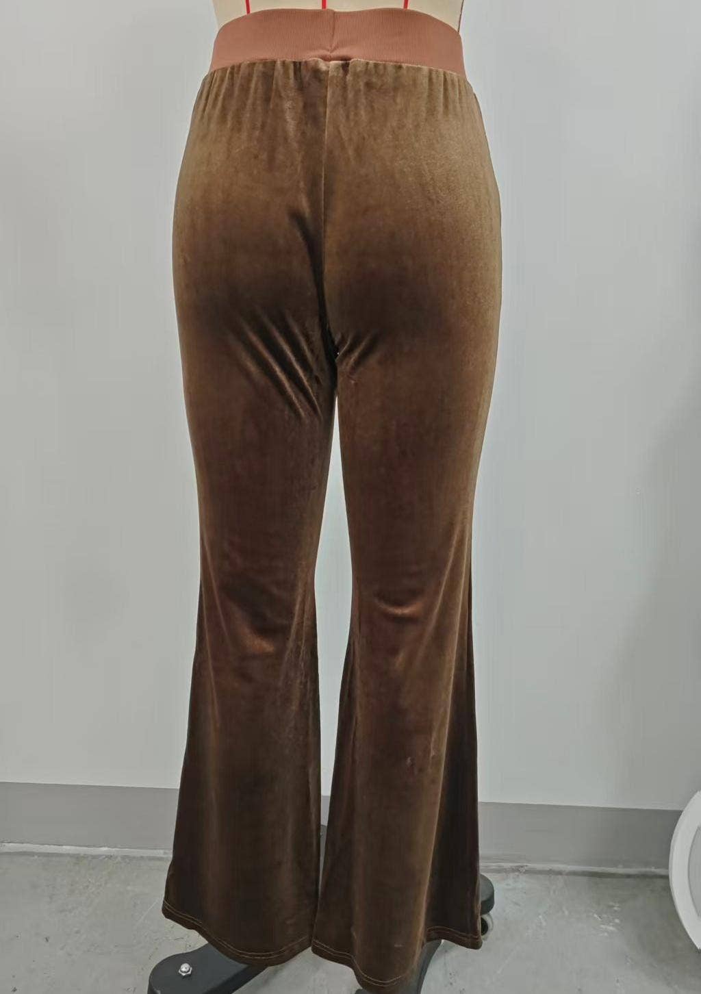 HIDDENBRAND - Wholesale Pants - Women's - Fall vintage elastic waist velvet flare pants1