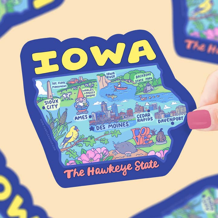 Iowa Map Art Hawkeye State Des Moines Decal Vinyl Sticker for wholesale by Turtle's Soup