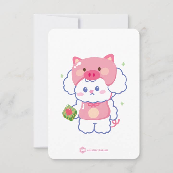 Pig Lunar Zodiac Bibo Mini Print for wholesale by Huyen Dinh