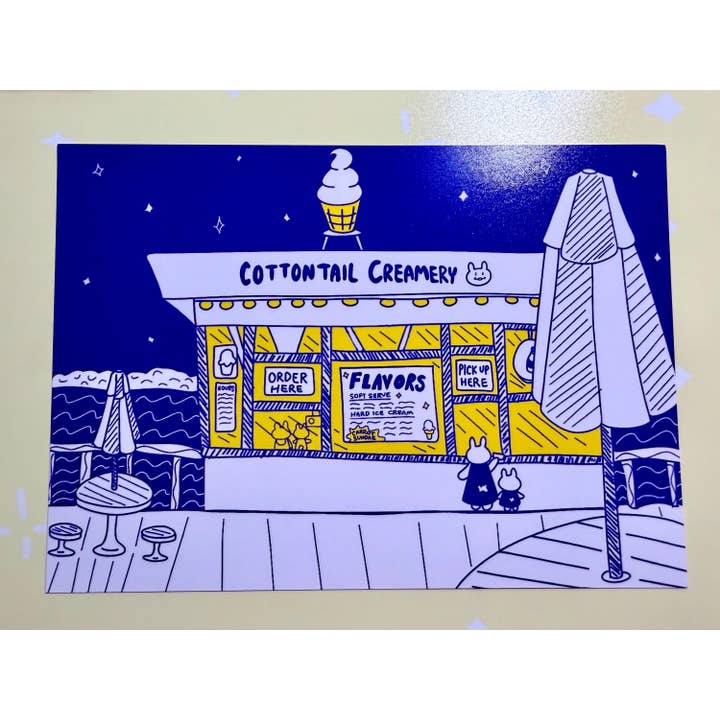 Impressão de Arte de Coelhinho Fofo de Gelado da Cottontail Creamery 5x7 por atacado de Courtney Elizabeth Studio