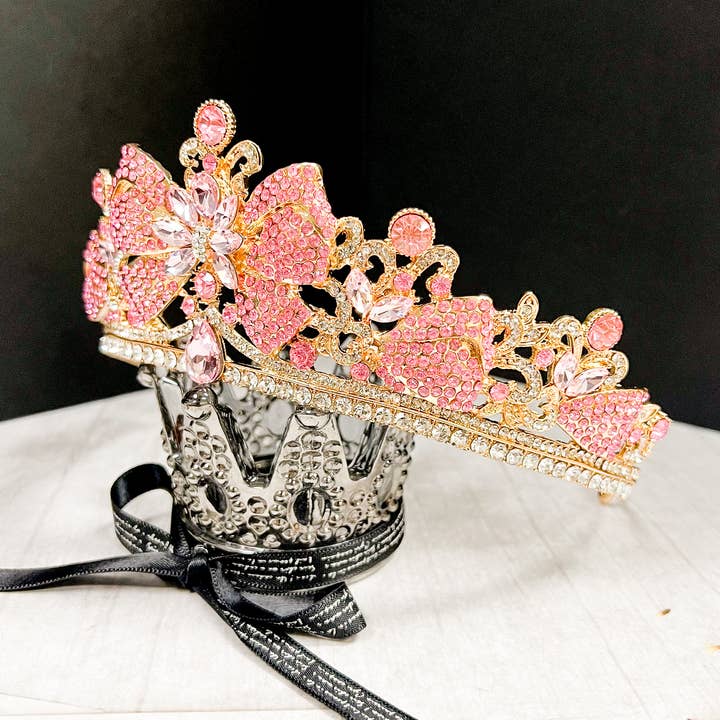 Happy Dream Gifts - Wholesale Tiara - Women's - Flower Girl Hairpiece, Gold Tiara Crown, Pink Crystal Crown