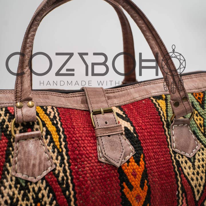CozyBoho – Saco de viagem - Mulher por atacado – Saco de fim de semana CozyBoho™ Kilim/Bolsa de viagem/Bolsa de couro3
