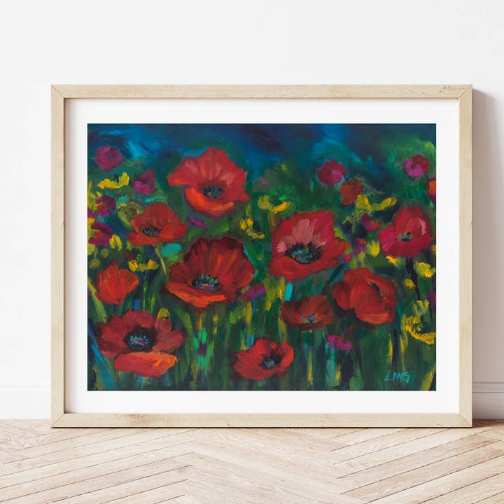 Poppies — Red Poppy Art Print, Maximalist for wholesale by L Marie Art
