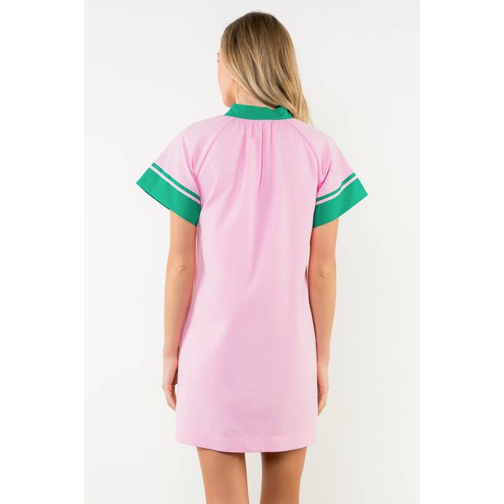 PINK Contrast Trim Short Sleeve Dress for wholesale on Faire