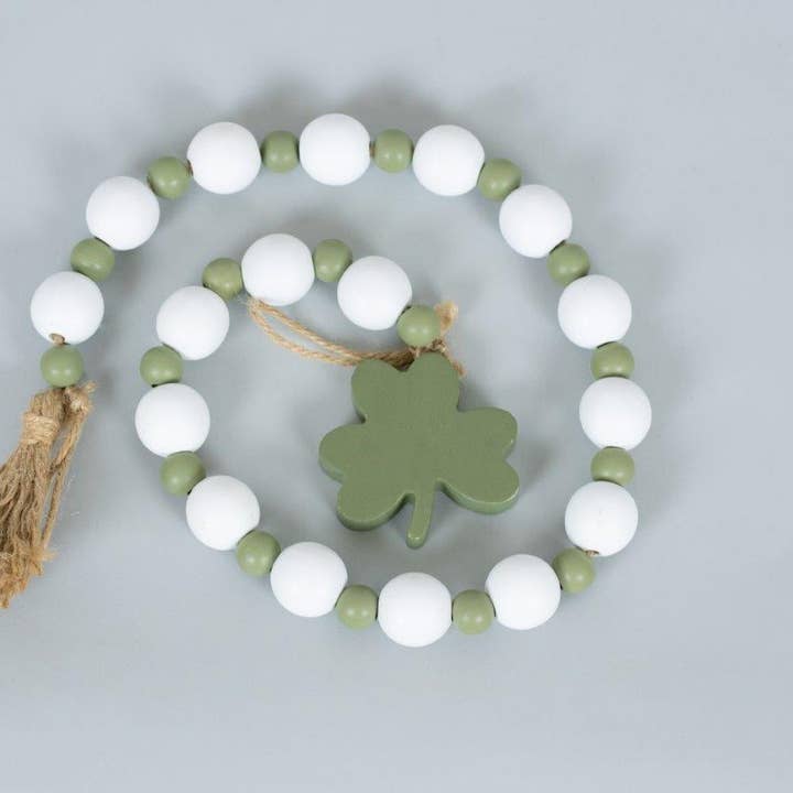 20134 - 24x1 wood bead garland (SHAMROCK) St. Patricks Decor for wholesale by Devanie At Home (Formerly Adams & Co.)