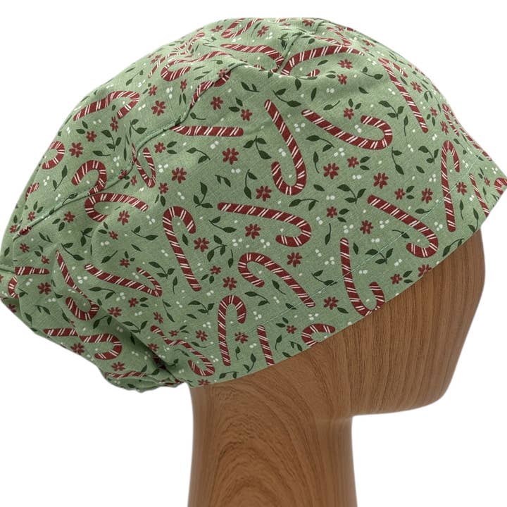 Scrub Cap Euro Style Christmas Candy Cane Nurse Doctor Hat for wholesale by SewingLabPlus