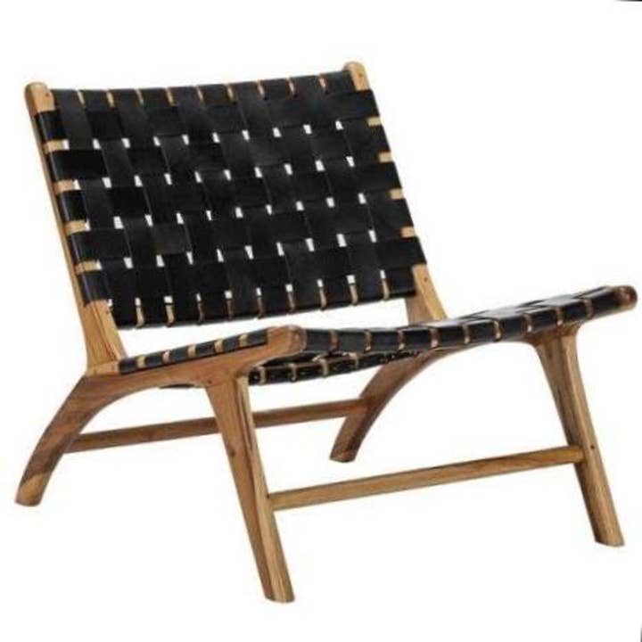 Sillón de Madera Hecho a Mano de Marruecos con Asiento de Cuero Tejido (Copia) para venta al por mayor de HandHappiness