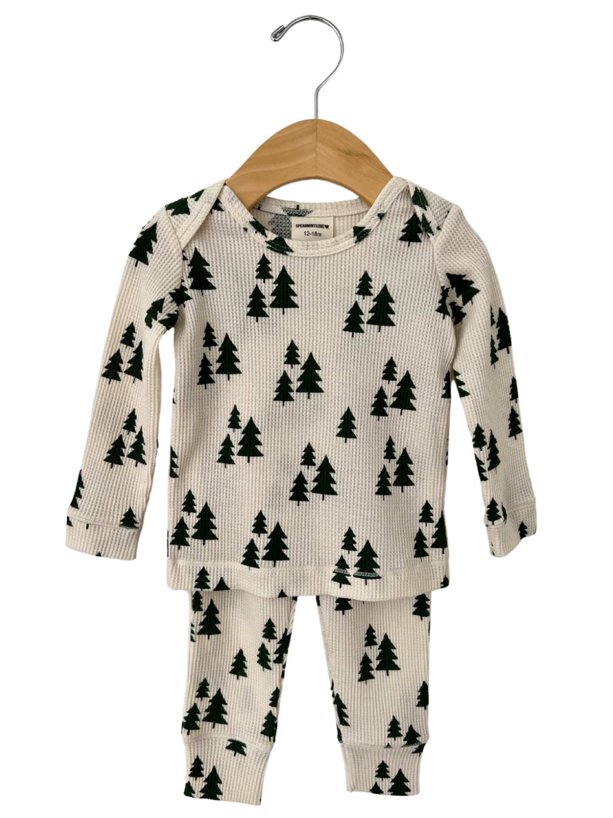 SpearmintLOVE - Wholesale Top & Pant Set - Baby - Organic Waffle 2-Piece Set, Forest Green Trees1