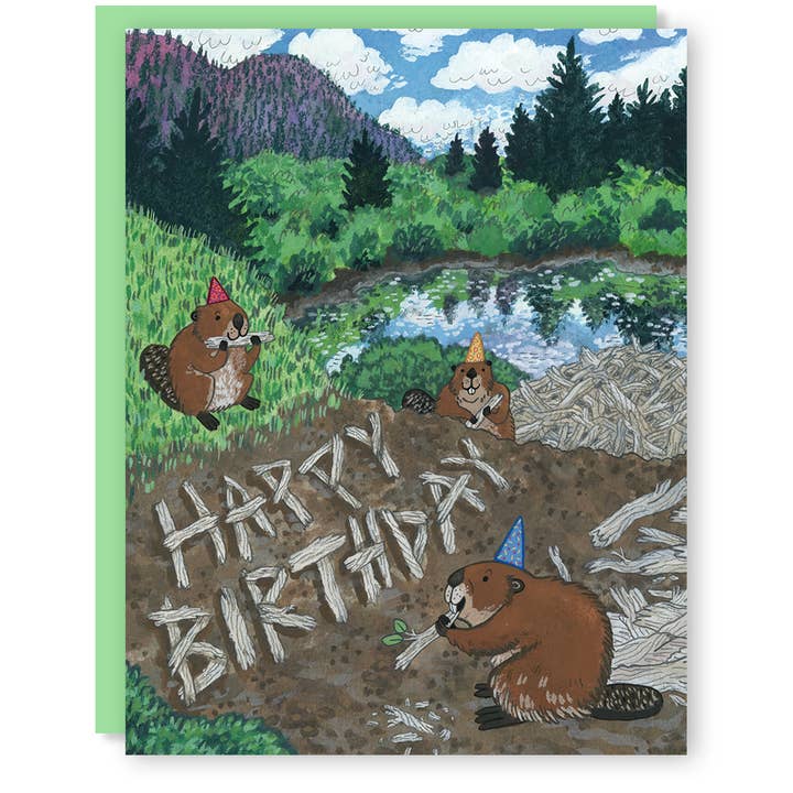 Beaver Birthday Card for wholesale by Party Mouse Studio