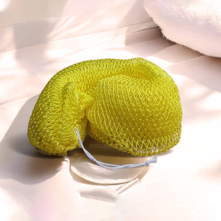 AfricanFabs - Vente Éponges de bain - 5 Pièces - Éponge filet africaine / Filet exfoliant africain / Éponge Sapo - Jaune