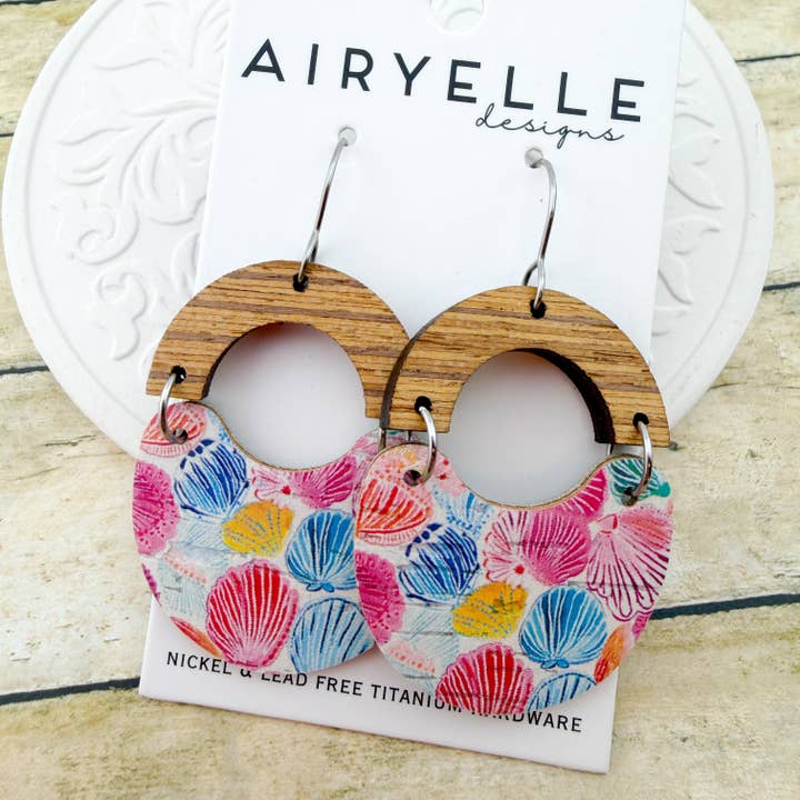 Coastal Confetti Cork + Leather Scoop Earrings - Titanium for Sensitive Ears for wholesale by Airyelle Designs
