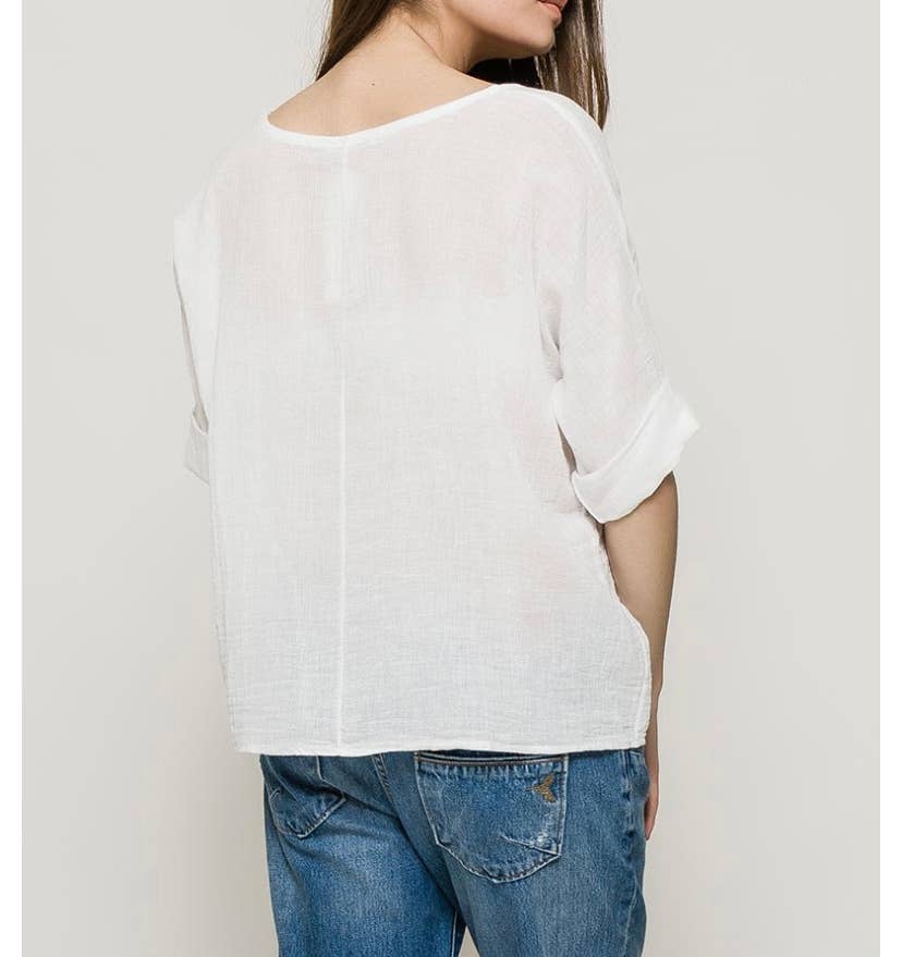 LINEN & COTTON HOUSE – Engroshandel T-shirt – til kvinder – Crop-top i bomuld og hør, bedst sælgende model 101110