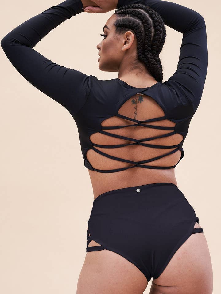 Gia Top - Criss Cross Long Sleeve Recycled Black for wholesale on Faire