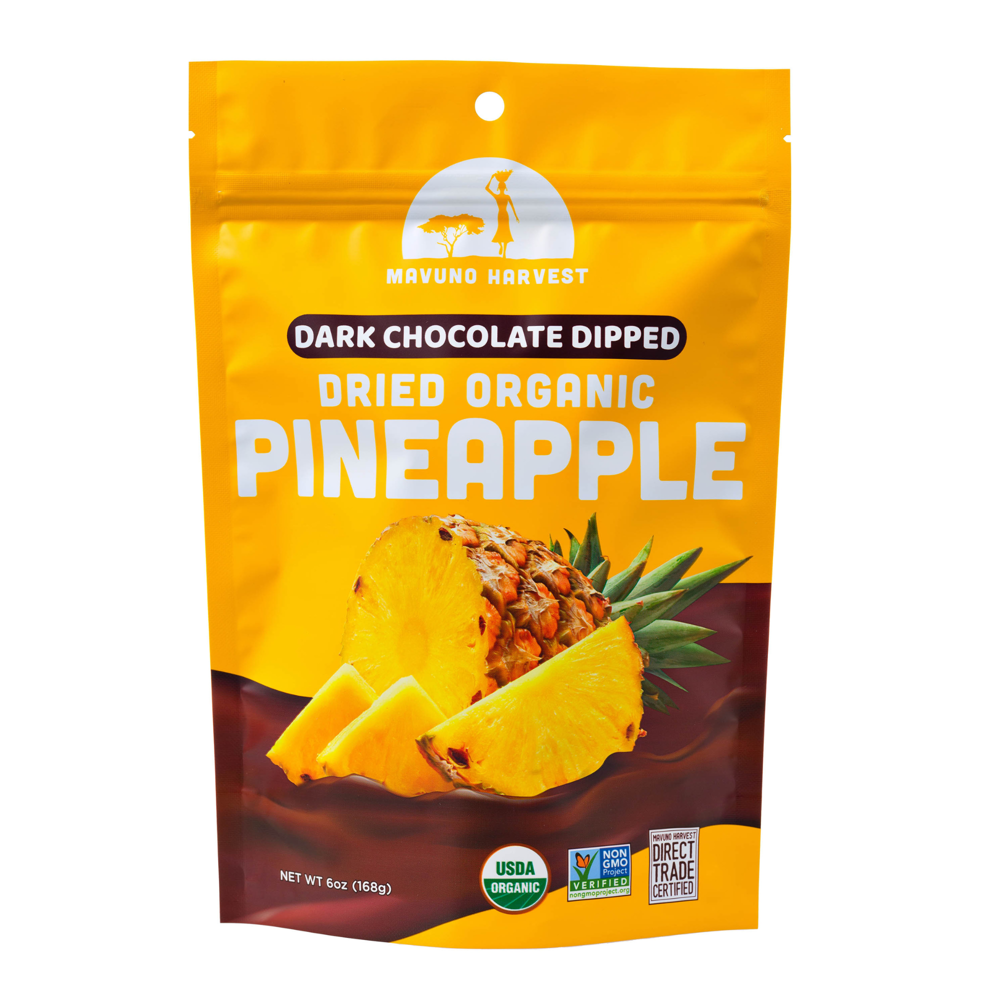 Mavuno Harvest Organics - Wholesale Dried/Dehydrated Fruit - Organic Dark Chocolate Dipped Dried Pineapple, 6-pack case4