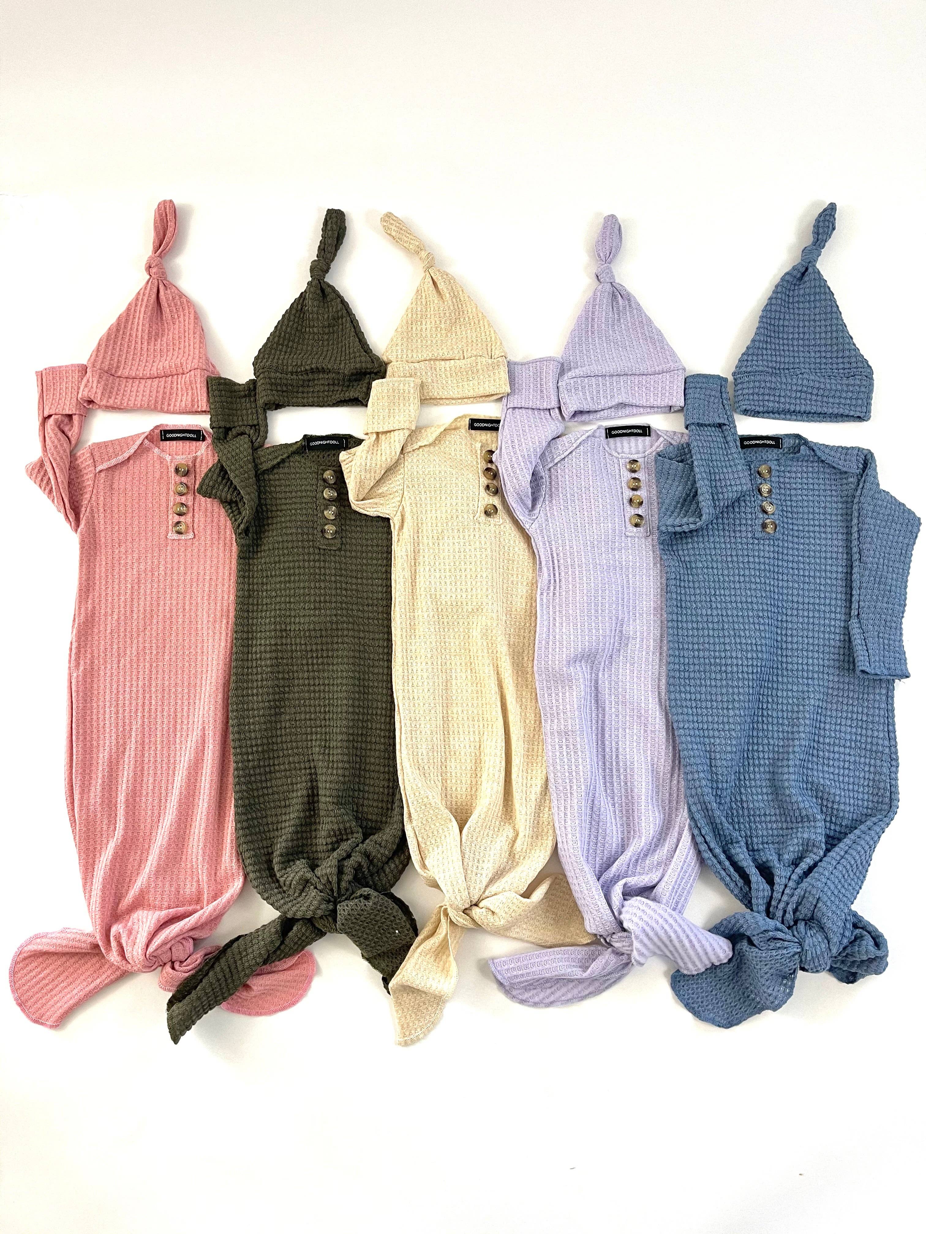 Goodnightdoll - Venta al por mayor Conjuntos de pijama para bebés - Bebé - Bata y gorro anudados de punto gofre4