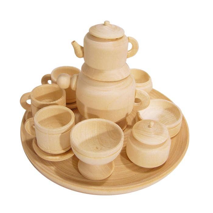 PoppyBabyCo - Wholesale Toy Feeding Set - Kids - Untreated Wood Miniature Tea Set