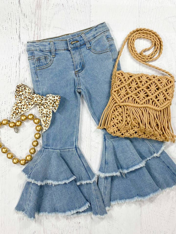 The Hair Bow Company - Vente Jean – enfant - Jean bleu à double cloche effiloché