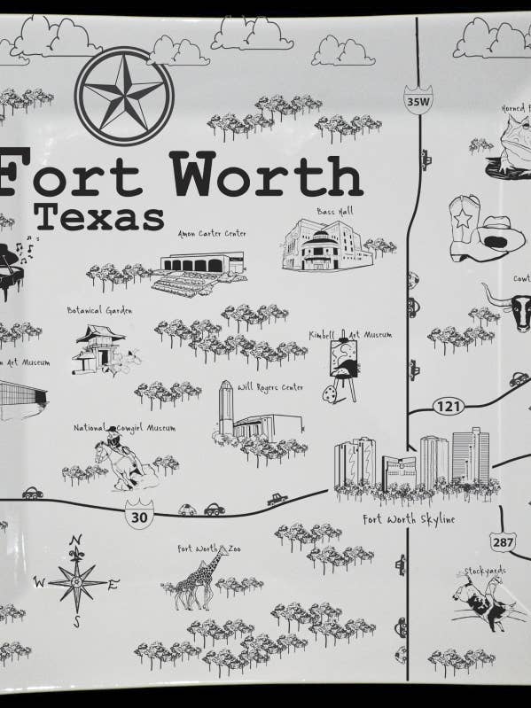 Fort Worth B&W Map Large Square Platter for wholesale by The Dish