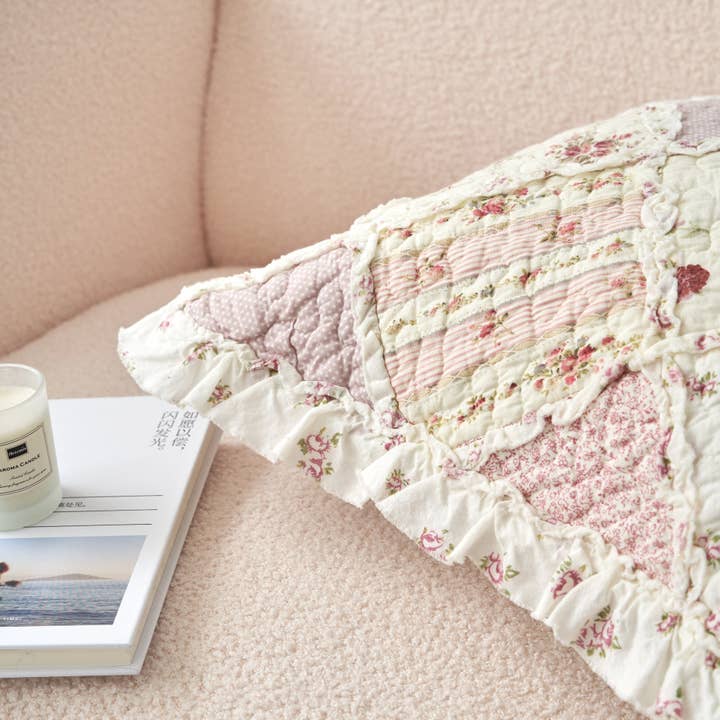 DaDalogy Bedding - Wholesale Throw Pillow Cover - DaDalogy Blush Cottage Rose Pillow Covers – Set of 2, 18x18 Quilted Patchwork Floral Shabby Chic5