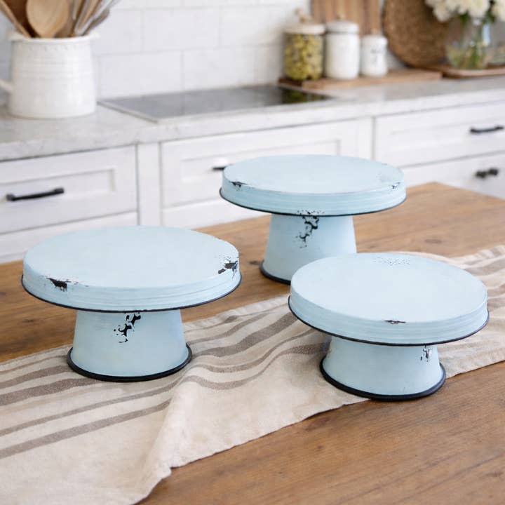 Distressed Metal Pedestal Riser - Set of 3 for wholesale by Buckeye Craft Co.