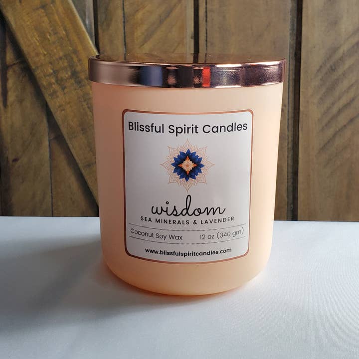 Wisdom - Coconut Soy Wax, Wooden Wick with Genuine Crystals for wholesale by Blissful Spirit Candles