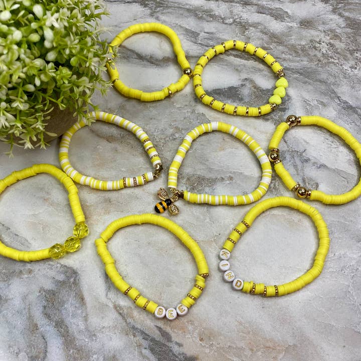 Hive Supply - Wholesale Beaded Bracelet - Bracelet - Clay + Bead - Yellow Bee Mix