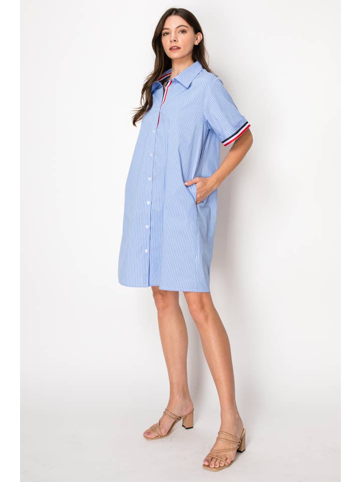 Blå Jordan vävd bomullsklänning med ränder för wholesale på Faire1