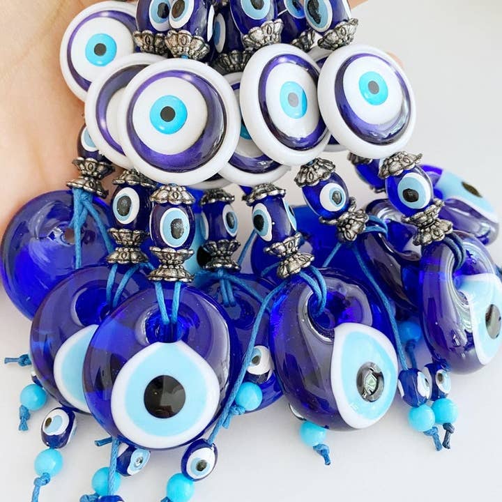 Evileyefavor – Engroshandel Nøglering - Dame – Evil Eye nøglering, blåt glas onde øjne, græsk onde øje nøglering