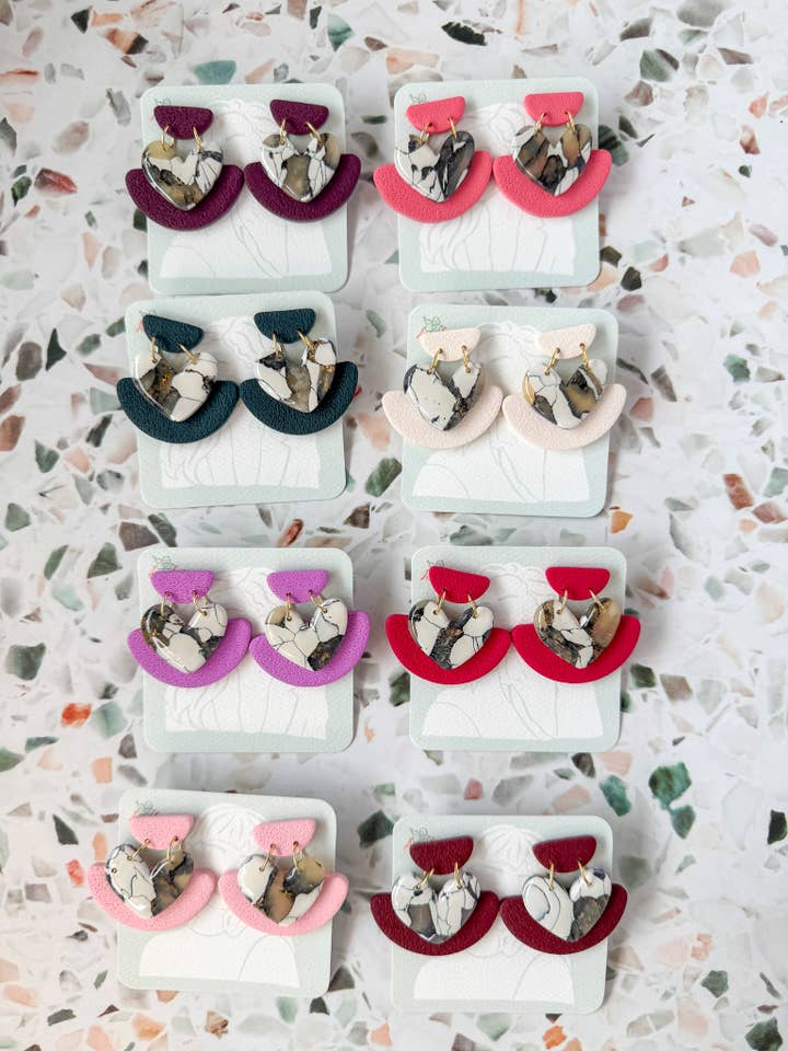 Heart Connection Drop Earrings-Polymer Clay for wholesale by Anam Cara Clay Goods