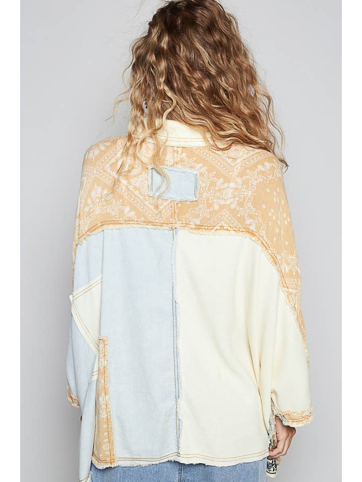 Pol Clothing - Wholesale Button Down Shirt - Women's - Oversize button down contrast fabric panel high low shirt