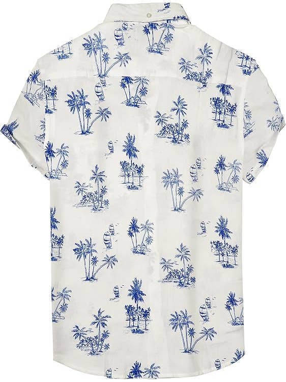 HAPPY BAY Cotton Men's Hawaiian Shirt Blue Palm Tree P00439 for wholesale on Faire1