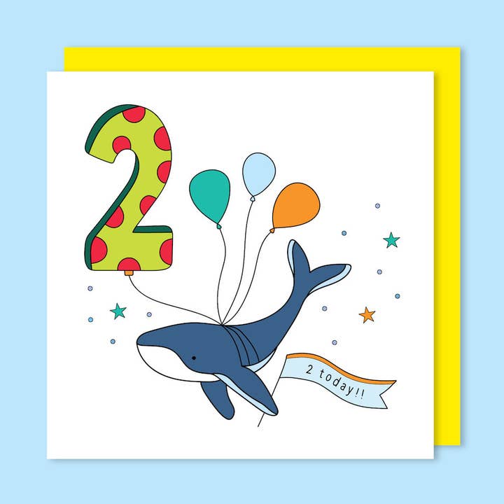 Whale Themed Children's Birthday Card Age 2 for wholesale by t'art designs