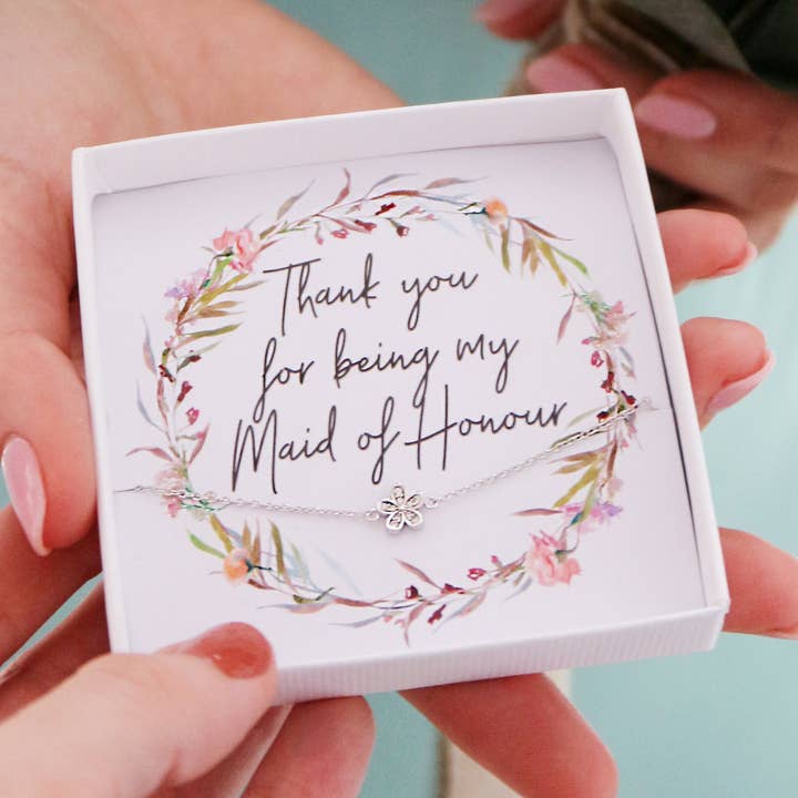 Junk Jewels Ltd - Wholesale Charm/dangle bracelet - Maid of Honour Flower Bracelet Thank You Gift0