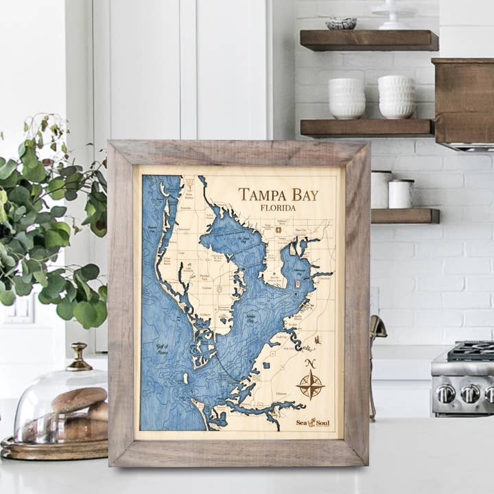 Tampa Bay Nautical 3D Wood Map Wall Art - 2 Level for wholesale by Sea & Soul Nautical Chart Art