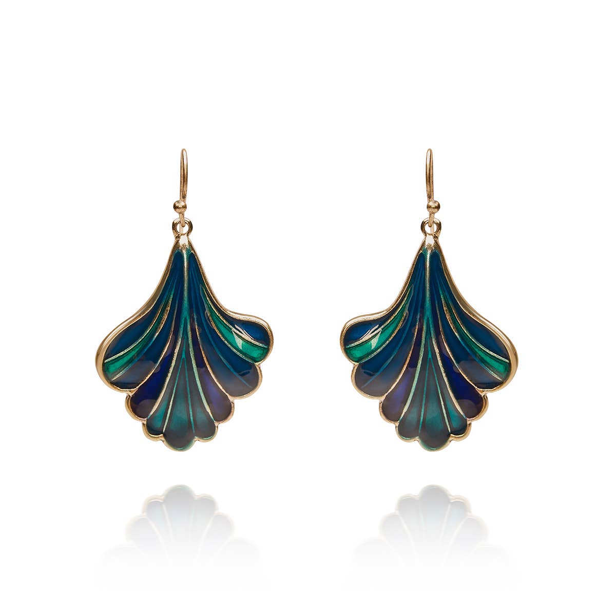 Lovett & Co - Vendita all'ingrosso Orecchini pendenti - Orecchini in smalto verde e blu a forma di ginkgo: Orecchini a foglia di ginkgo