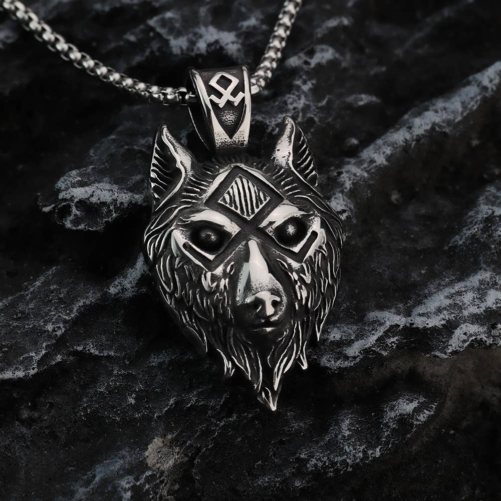 Gemcohub - Wholesale Pendant/Charm Necklace - Nordic Vintage Viking Symbol Wolf Head Necklace3