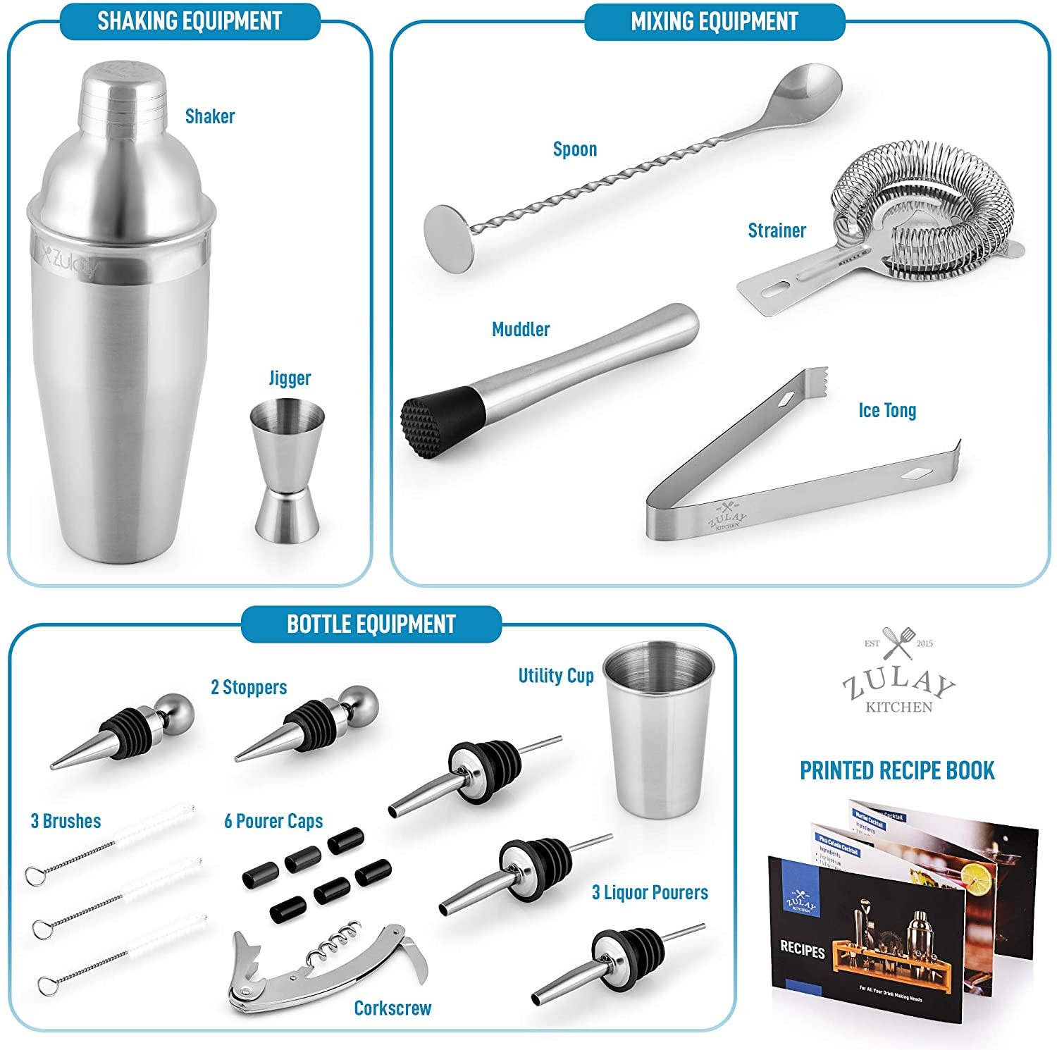 Zulay Kitchen - Vente Ustensiles de bar - Set de bartender 24 pièces – Shaker à cocktail et kit d’outils de bar4