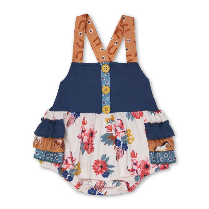 Yawoo Garments - Wholesale Bodysuit (Non-Footed) - Baby - Straps horse floral ruffle baby girls romper