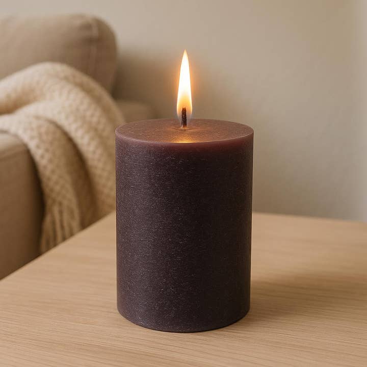 Dark purple Sempre rustic pillar candles 8x10cm for wholesale by NHP International