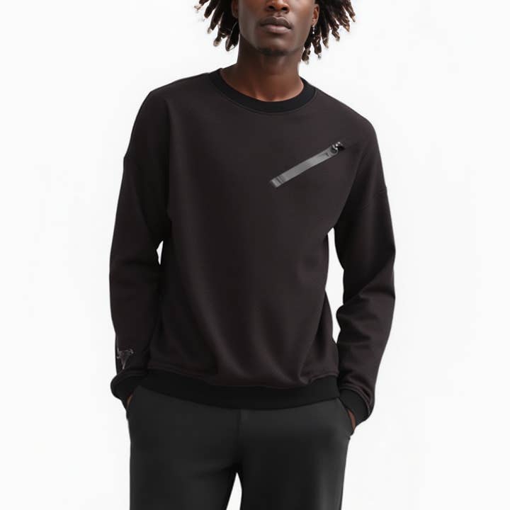 Konus Men's Zipper Chest Pocket Sweatshirt in Black for wholesale by Robin K