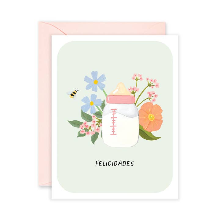 Félicitations Biberon en Fleurs | Carte de Félicitations pour Bébé pour la vente par Isabella MG